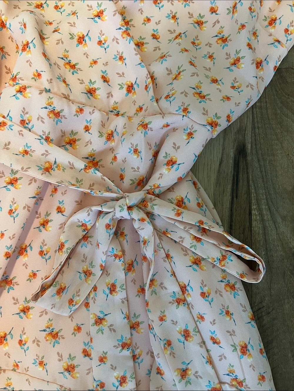 Floral Peach altar’d state Spaghetti-Strap Wrap Dress - Picture 5 of 8